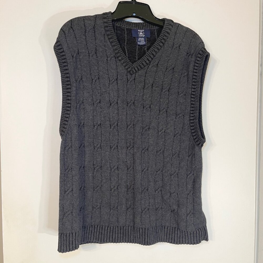 HUNT CLUB Sweater Vest 100% Cotton Charcoal Gray Men's Size M Freshly Laundered